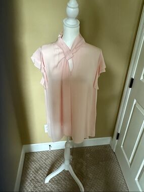 Elie Tahari Pale Pink Tie-Neck Cap Sleeve Blouse